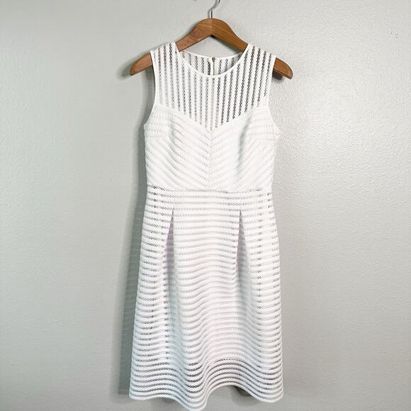 Calvin Klein White Eyelet Lace Stripe Sleeveless Sheath Dress Women’s size‎ 10 - Picture 2 of 12